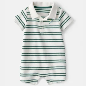 Baby Boy Pickleball Stripe Short-Sleeve Romper - Green/White