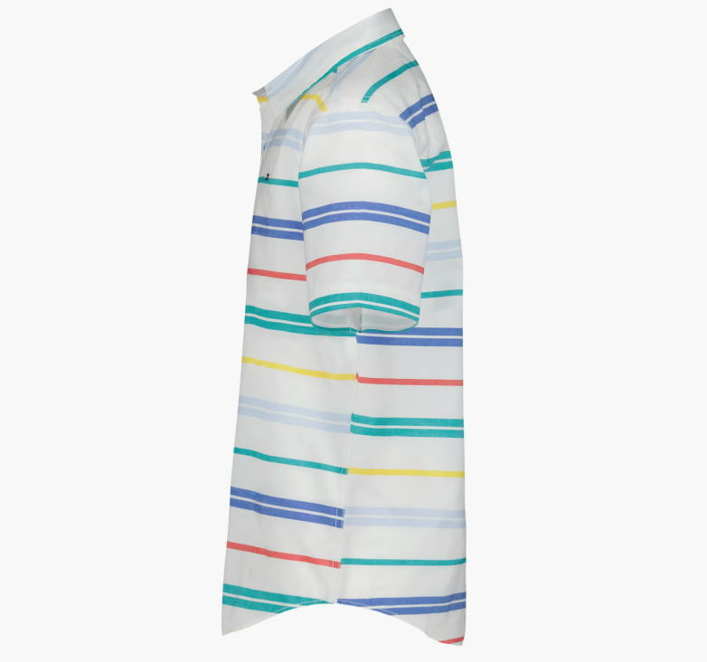 Kids' Multi Bar Stripe Short Sleeve Button-Fresh White - Image 2