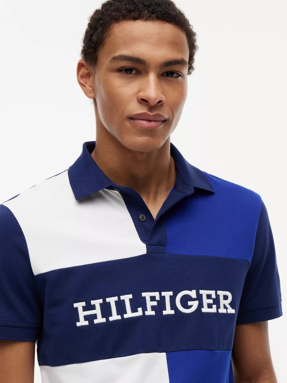 Regular Fit Colorblock Polo-Wedge Blue/White Colorblock - Image 2