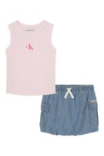 Kids' Rib Tank & Denim Skort Set-Pink Blue Multi