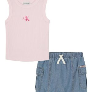 Kids' Rib Tank & Denim Skort Set-Pink Blue Multi