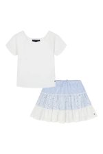 Kids' T-Shirt & Skort Set-White Blue