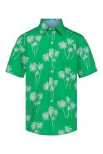 Kids' Palm Print Short Sleeve Button-Up Shirt-Island Green