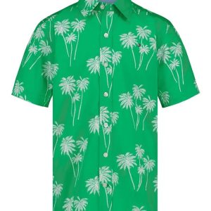 Kids' Palm Print Short Sleeve Button-Up Shirt-Island Green