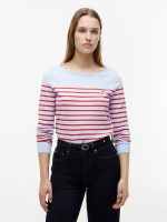 Striped Boatneck Sweater-Sweet Blue