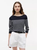 Striped Boatneck Sweater-Navy