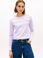 Striped Boatneck Sweater-Lilac Sprig