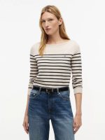 Striped Boatneck Sweater-Beige Heather