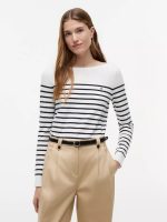Striped Boatneck Sweater-Ecru