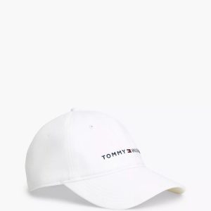 Embroidered Tommy Logo Baseball Cap-Bright White