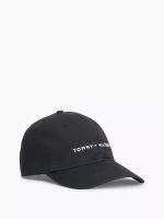 Embroidered Tommy Logo Baseball Cap-Deep Black