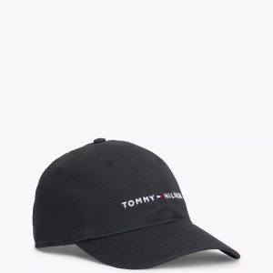 Embroidered Tommy Logo Baseball Cap-Deep Black