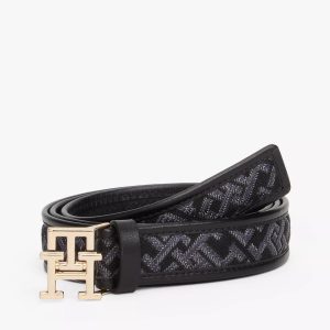 Monogram-Buckle Jacquard Belt-Black
