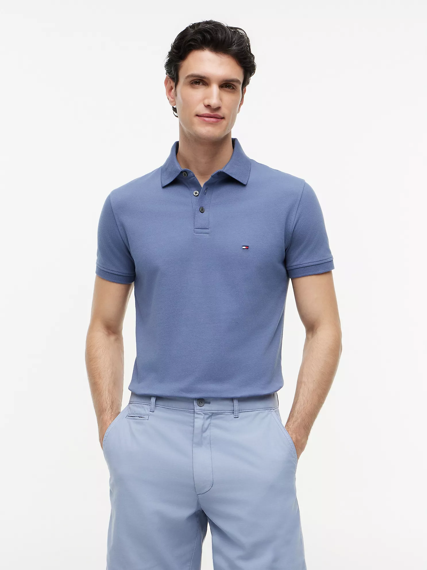 Slim Fit Stretch Pique Polo-Faded Indigo
