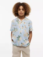 Kids' Floral Print Camp Shirt-Sweet Blue