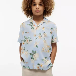 Kids' Floral Print Camp Shirt-Sweet Blue