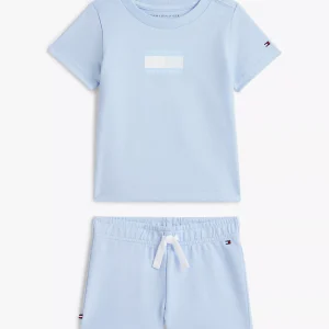 Babies' Flag Logo T-Shirt & Short Set-Sweet Blue