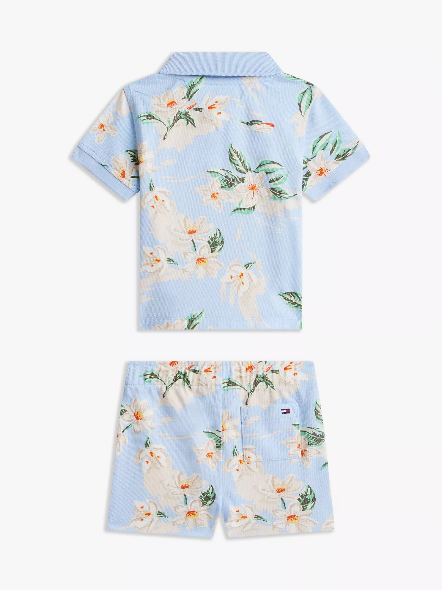 Babies' Floral Print Polo & Short Set-Sweet Blue - Image 2
