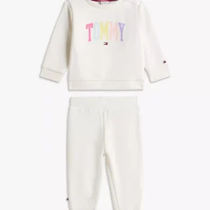 Babies' Tommy Logo Sweatshirt & Pant Set-Ivory Silk
