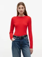 Cable Knit Sweater-Fierce Red