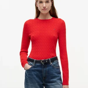 Cable Knit Sweater-Fierce Red