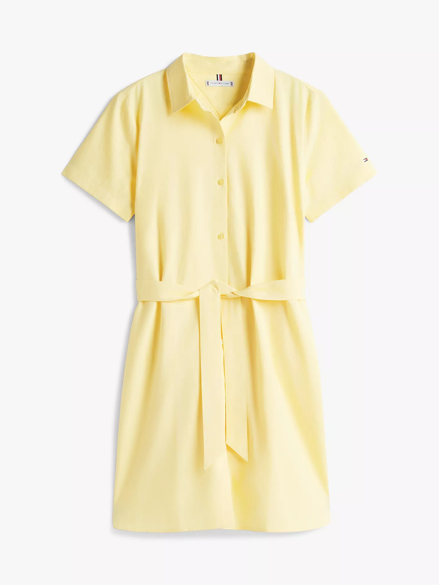 Belted Linen-Cotton Blend Shirtdress-Citronella - Image 2