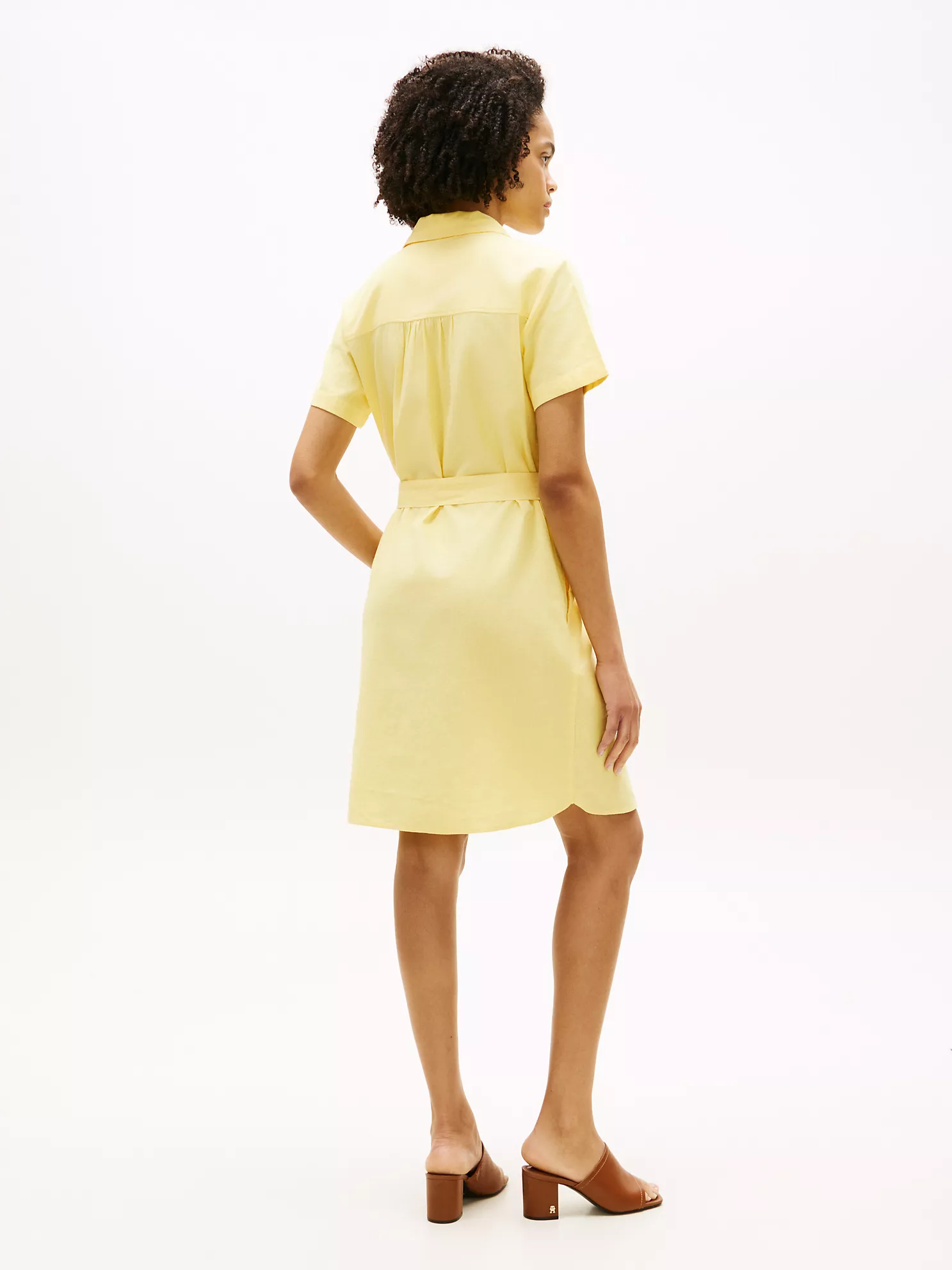 Belted Linen-Cotton Blend Shirtdress-Citronella - Image 3