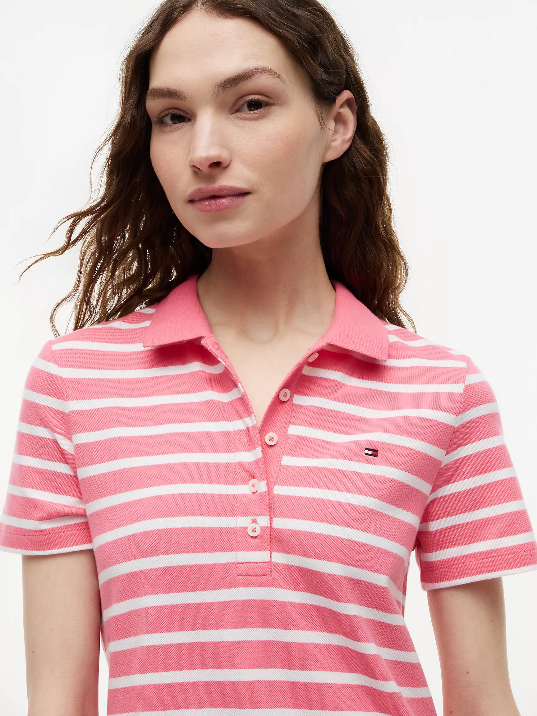 Stripe Stretch Pique Polo Dress-Garden Rose - Image 2