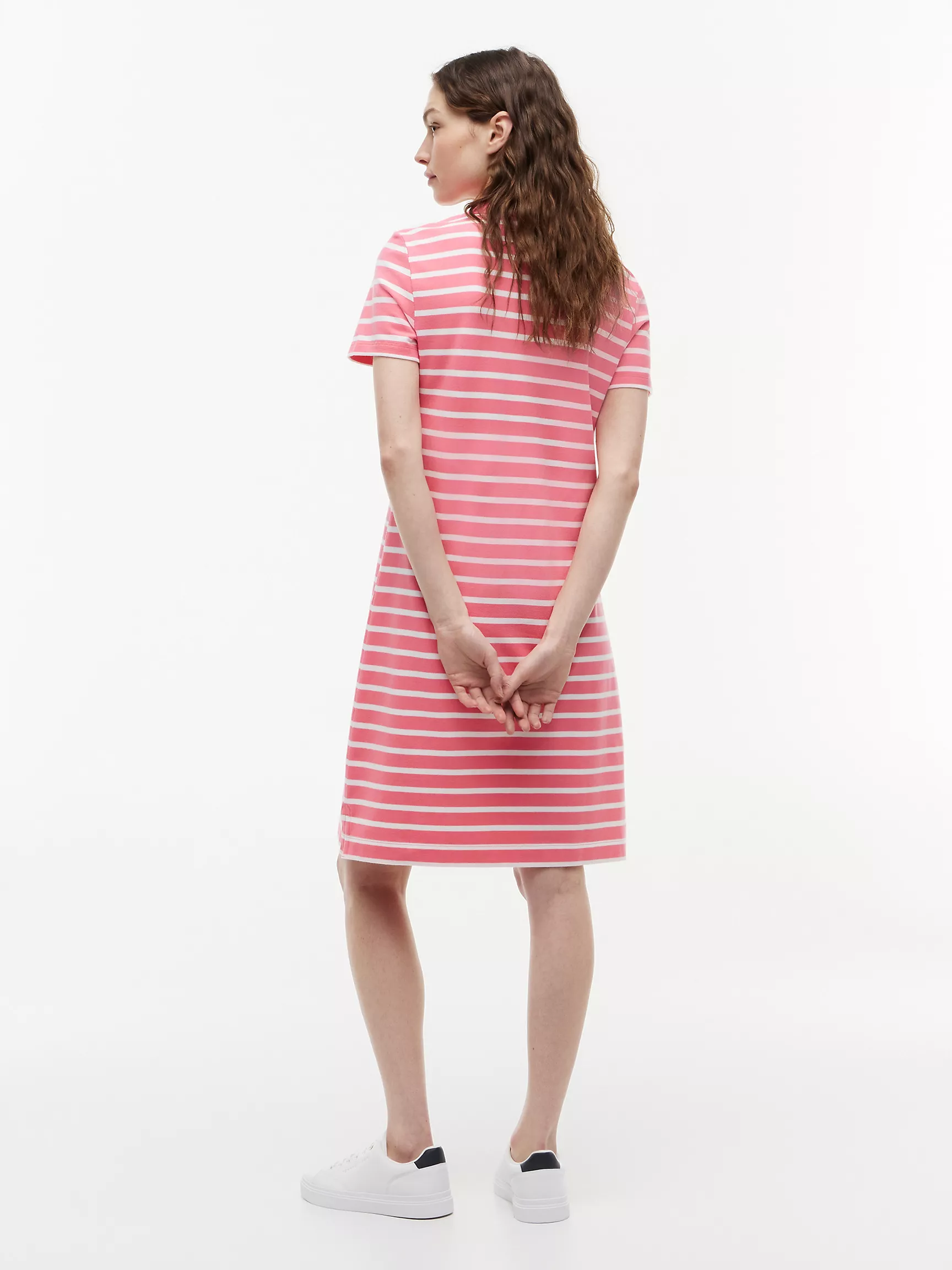 Stripe Stretch Pique Polo Dress-Garden Rose - Image 3