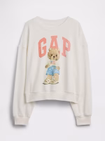Kids Oversized Wedge French Terry Sweatshirt-Sassy bear white