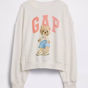 Kids Oversized Wedge French Terry Sweatshirt-Sassy bear white