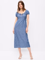Short-Sleeve Scoop-Neck Midi Dress-Chambray
