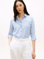 Relaxed Fit Stripe Linen-Blend Shirt-Blue Spell