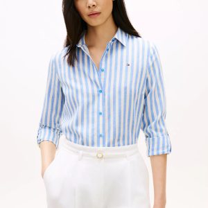 Relaxed Fit Stripe Linen-Blend Shirt-Blue Spell