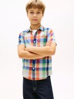 Kids' Linen-Cotton Blend Madras Shirt-Brilliant Orange