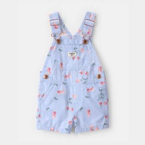 Baby Girl Cherry Canvas Shortall-Blue