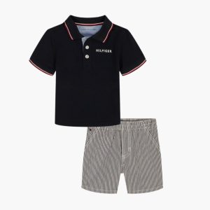 Knit Polo & Shorts Set-Navy