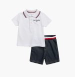 Logo Polo & Shorts Set-White