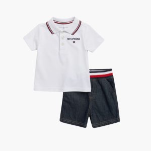 Logo Polo & Shorts Set-White