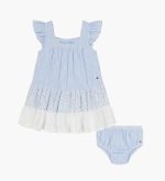 BABY Seersucker Tiered Dress & Bloomers Set-Blue/ White