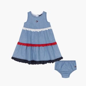 Baby Tommy Hilfiger Tiered Denim Dress & Bloomers-Blue