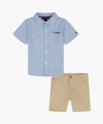 Baby Logo Short Sleeve Button-Up Shirt & Shorts Set-Blue