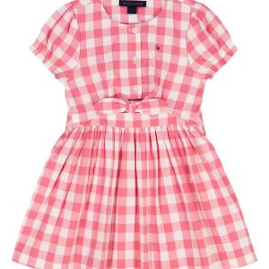 Kids' Gingham Print Dress-Pink