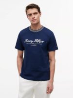 Nautical Script Logo Striped T-Shirt-Carbon Navy