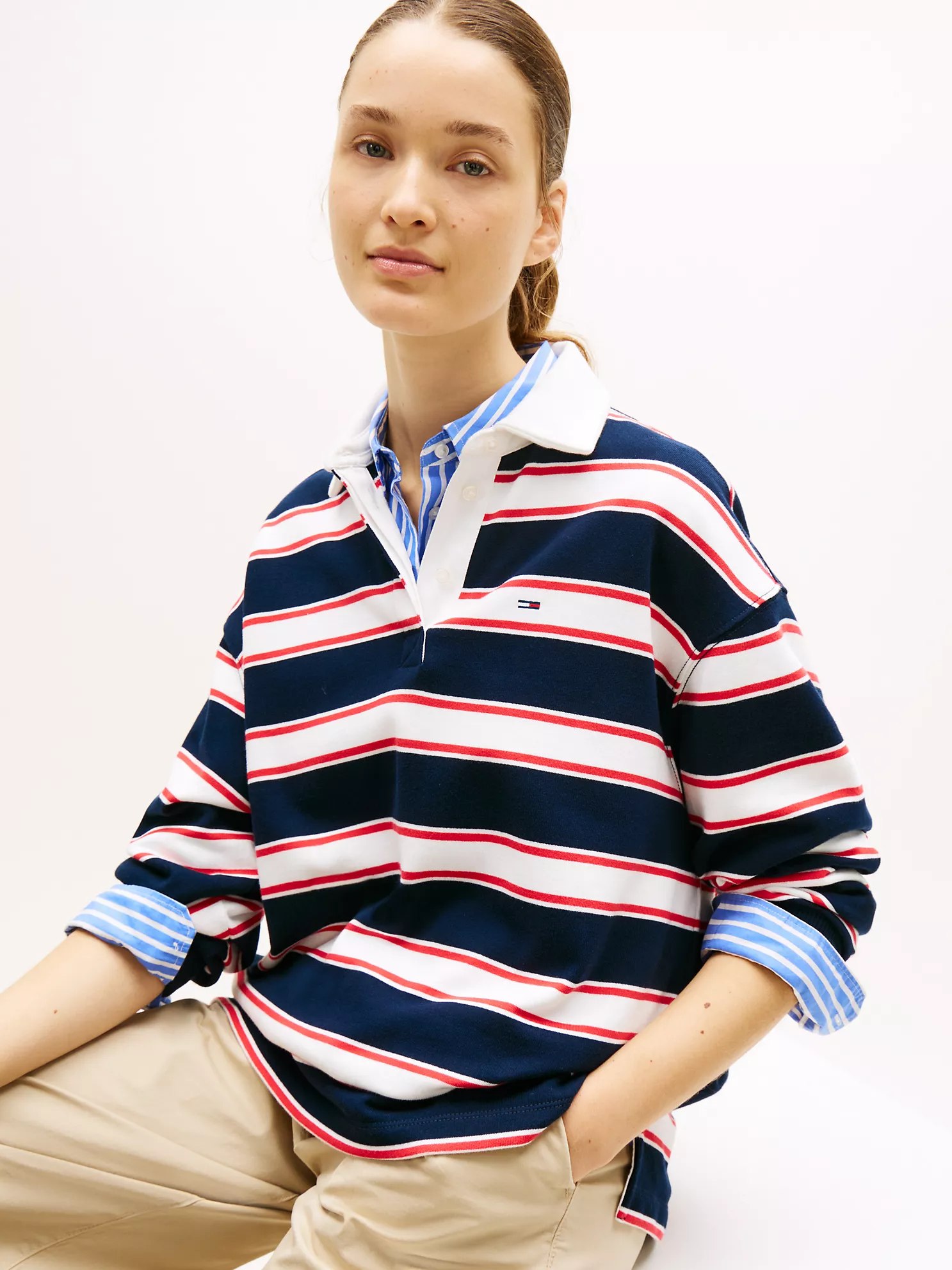 Tommy Jeans Relaxed Stripe Rugby-Dark Night Navy / Multi Stripe - Image 3