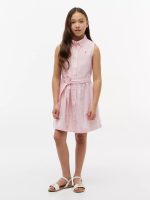 Kids' Sleeveless Belted Shirtdress-Garden Rose