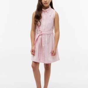 Kids' Sleeveless Belted Shirtdress-Garden Rose