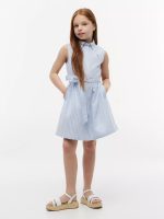 Kids' Sleeveless Belted Shirtdress-Powdery Blue