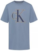Boys Chain Stitch Monogram Logo Tee-Blue