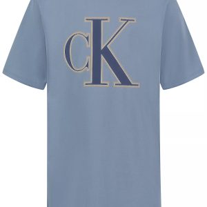 Boys Chain Stitch Monogram Logo Tee-Blue
